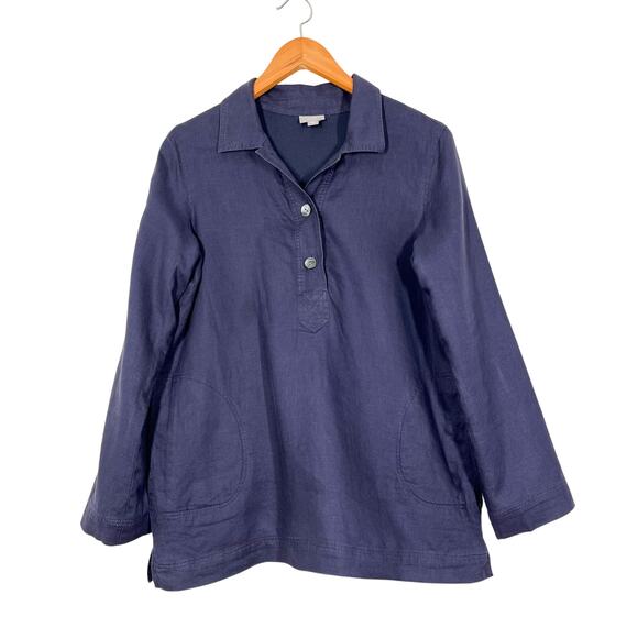 J jill Tops - J. Jill Linen Oversized Navy Blue Pullover Long Sleeves Top Pockets Sz XS Lined